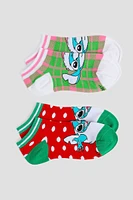 Ardene 2-Pack Holiday Stitch Ankle Socks in Green | Polyester/Spandex