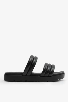 Ardene Puffy Double Strap Sandals in Black | Size | Faux Leather/Rubber