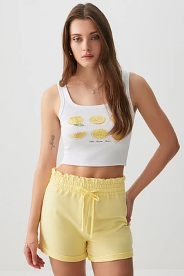 Ardene Smocked Waist French Terry Shorts in Light Yellow | Size | Polyester/Cotton/Elastane
