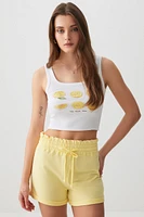 Ardene Smocked Waist French Terry Shorts in Light Yellow | Size | Polyester/Cotton/Elastane