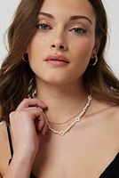 Ardene 2-Row Daisy And Pearl Necklace in Gold