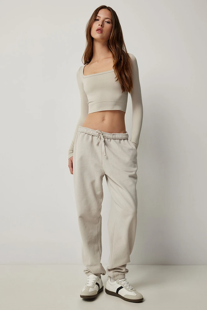 Ardene Baggy Sweatpants in Sandstone | Size | Polyester/Cotton | Fleece-Lined | Eco-Conscious