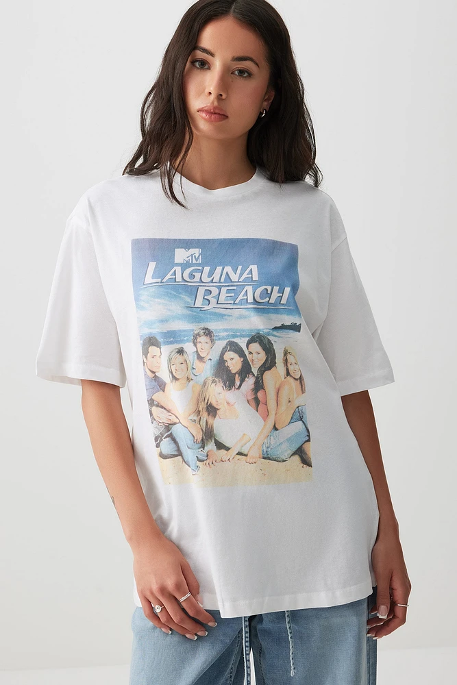 Ardene Oversized Laguna Beach T-Shirt in White | Size | 100% Cotton