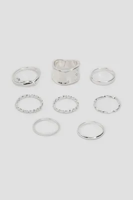 Ardene 8-Pack Assorted Rings in Silver | Size