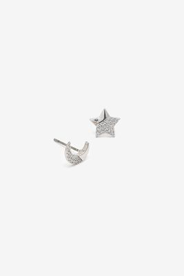 Ardene Cubic Zirconia Star Moon Earrings In Silver Stainless Steel Bramalea City Centre