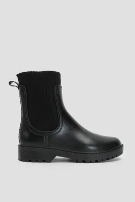 Ardene Rain Boots with Sock Collar in Black | Size