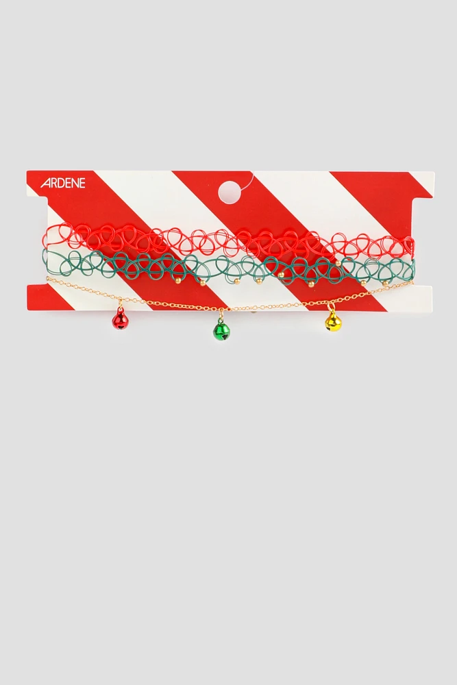 Ardene 3-Pack Festive Choker Necklaces in Red