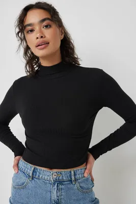 Ardene Super Soft Ribbed Mock Neck Sweater in | Size | Polyester/Elastane