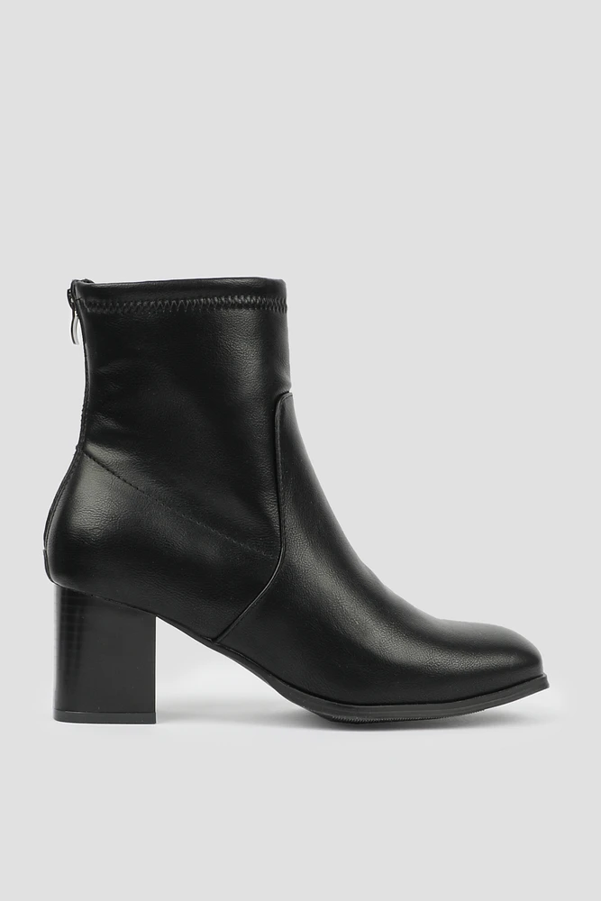 Ardene Block Heel Booties in Black | Size | Faux Leather | Eco-Conscious