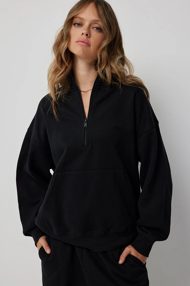 Ardene Oversized Half-Zip Mock Neck Sweatshirt in | Size | Polyester/Cotton | Eco-Conscious