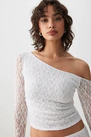 Ardene Asymmetrical Lace Top in White | Size | Polyester/Nylon/Elastane