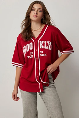 Ardene Brooklyn Baseball Jersey in Red | Size | Polyester