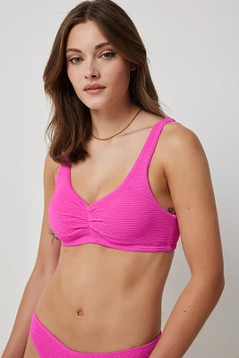 Ardene Textured V-Neck Bikini Top in Pink | Size | Polyester/Nylon/Elastane | Microfiber