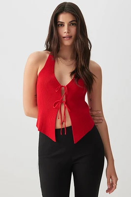 Ardene Tie Front Halter Sweater Tank Top in Red | Size Small | Polyester