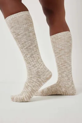 Ardene Marled Knee High Socks in Beige | Polyester/Spandex