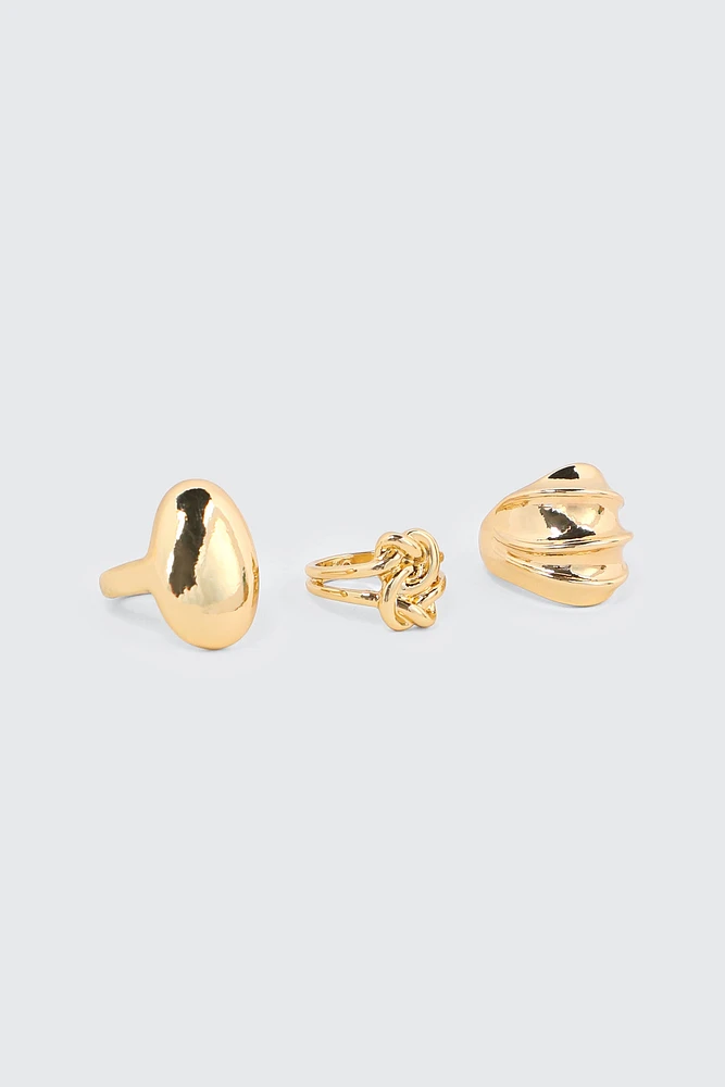 Ardene 3-Pack Chunky Rings in Gold | Size