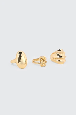 Ardene 3-Pack Chunky Rings in Gold | Size