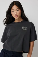 Ardene Graphic Crop Boxy T-Shirt in Dark Grey | Size | 100% Cotton