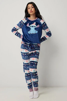 Ardene Stitch Plush PJ Set in Blue | Size | Polyester