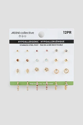 Ardene 12-Pack Assorted Earrings in Gold | Eco-Conscious