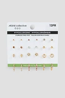 Ardene 12-Pack Assorted Earrings in Gold | Eco-Conscious