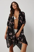 Ardene Floral Swim Cover Up in Black | Polyester