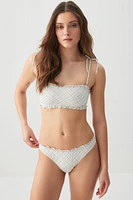 Ardene Plaid Cheeky Bikini Bottom with Frills in White | Size | Polyester/Nylon/Spandex | Microfiber