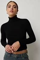 Ardene Short Turtleneck Rib Sweater in Black | Size | Nylon/Viscose