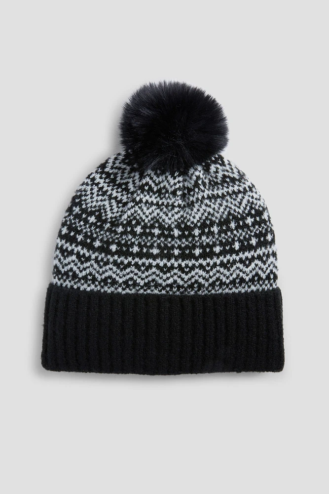 Ardene Nordic Pompom Beanie in Black | 100% Acrylic