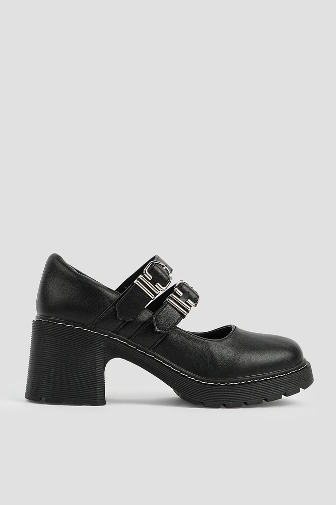 Ardene Lug Sole Mary Janes in Black | Size | Faux Leather | Eco-Conscious