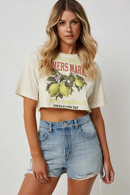 Ardene Raw Hem Crop T-Shirt in Beige | Size