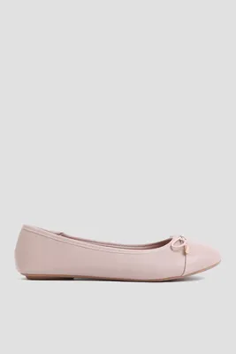 Ardene Ballet Flats with Bow in Light Pink | Size | Faux Leather/Faux Suede