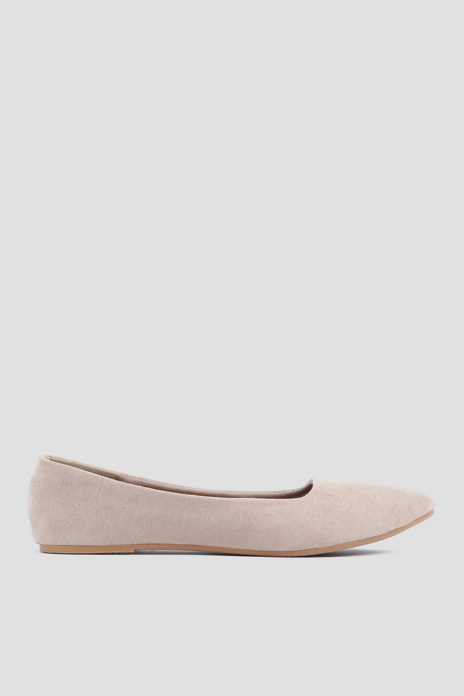 Ardene Classic Pointy Flats in Beige | Size | Polyester/Faux Suede | Eco-Conscious