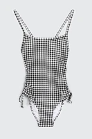 Ardene Kids Side Tie One Piece Swimsuit in Black | Size | Polyester/Spandex/Elastane