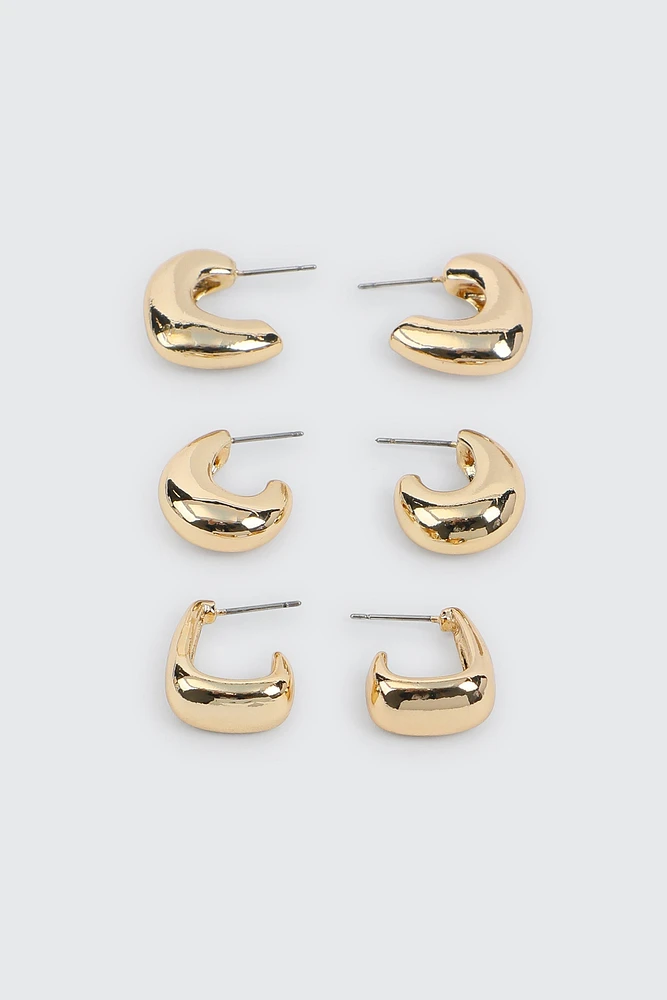 Ardene 3-Pack Chunky Hoop Earrings in Gold | Stainless Steel