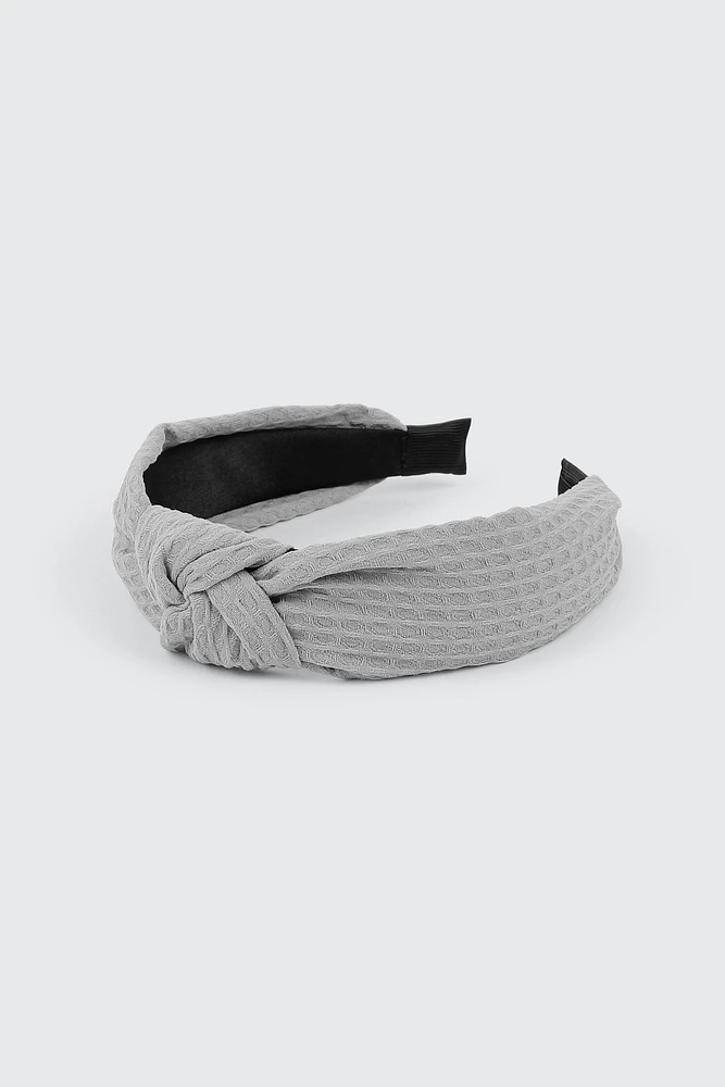 Ardene Waffle Knit Knotted Headband in Grey | Polyester