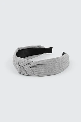 Ardene Waffle Knit Knotted Headband in Grey | Polyester