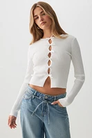 Ardene Long Sleeve Sweater with Front Bows in White | Size | Polyester/Nylon