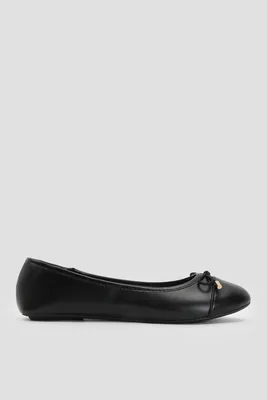Ardene Ballet Flats with Bow in Black | Size | Faux Leather