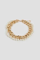 Ardene 2-Pack Curb Chain & Pearl Necklaces in Gold