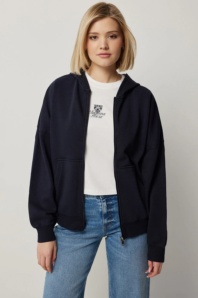 Ardene Oversized Zip Up Hoodie in Dark Blue | Size | Polyester/Cotton | Fleece-Lined