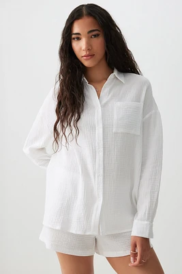 Ardene Waffle Oversized Shirt in White | Size | 100% Cotton