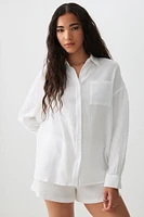 Ardene Waffle Oversized Shirt in White | Size | 100% Cotton