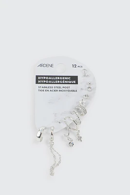 Ardene 12-Pack Mixed Earrings in Silver | Stainless Steel