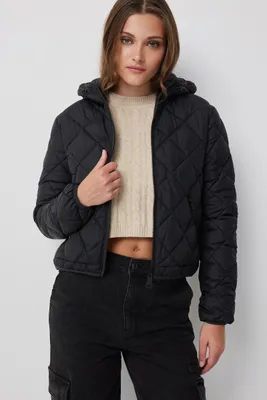 Ardene Lightweight Hooded Puffer Jacket in Black | Size | Polyester