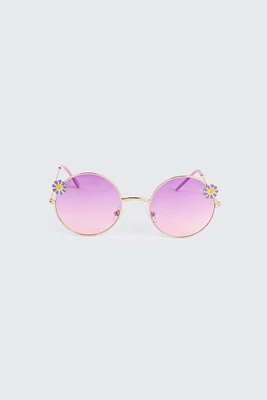Ardene Kids Round Metal Frame Sunglasses with Daisies in Medium Purple