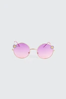 Ardene Kids Round Metal Frame Sunglasses with Daisies in Medium Purple
