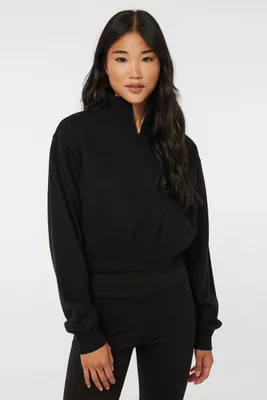 Ardene Crop 1/4 Zip Sweatshirt in | Size | Polyester/Cotton | Fleece-Lined | Eco-Conscious