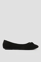 Ardene Faux Suede Ballet Flats with Bow in Black | Size | 100% Recycled Polyester/Faux Suede | Eco-Conscious