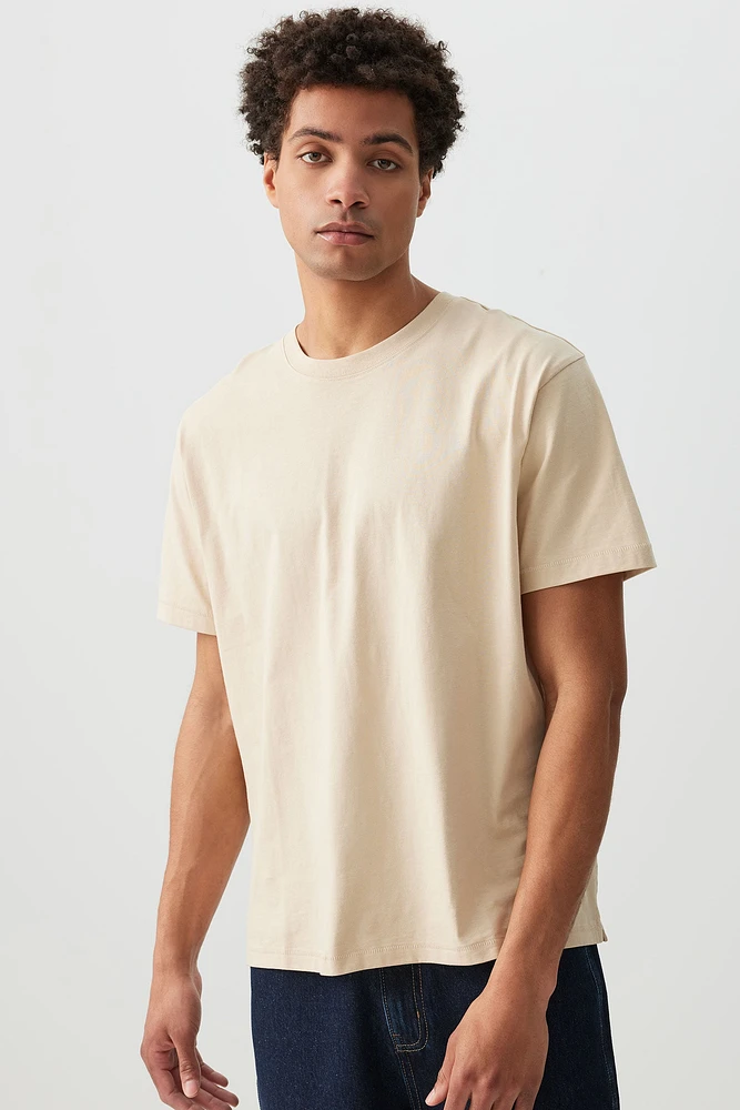 Ardene Man Solid Short Sleeve T-Shirt For Men in Beige | Size | 100% Cotton